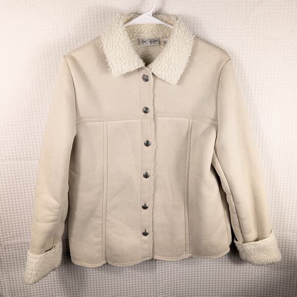 Kim Rogers Women’s Size S Beige Faux Suede Sherpa Lined Jacket Button Fleece - Picture 1 of 4